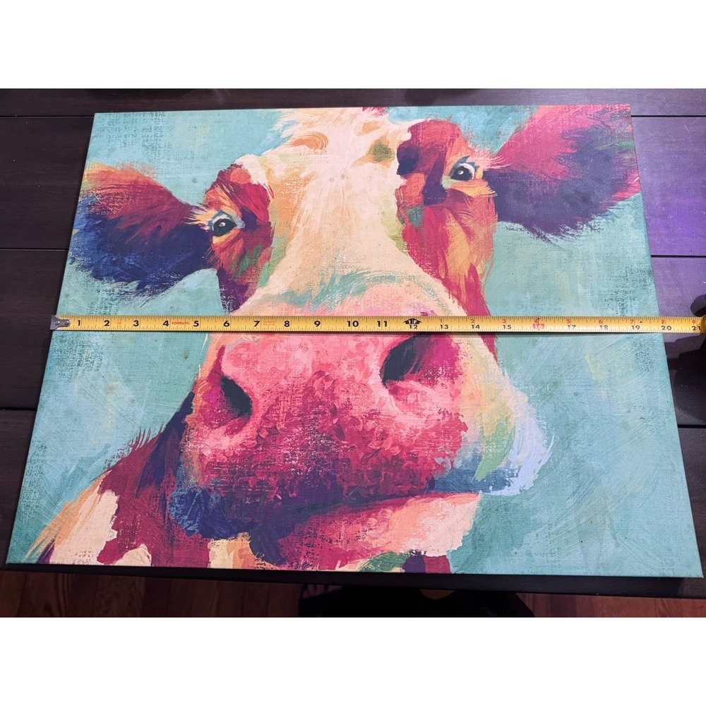 Dollar General DG Canvas COW Painting Farmhouse Decor Wall Picture 16 X 20 - Picture 2 of 3